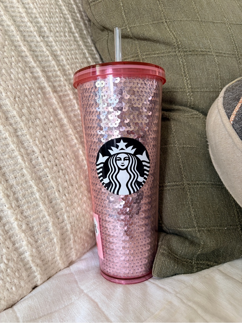 Starbucks Pink Sequin Tumbler with Clear Straw